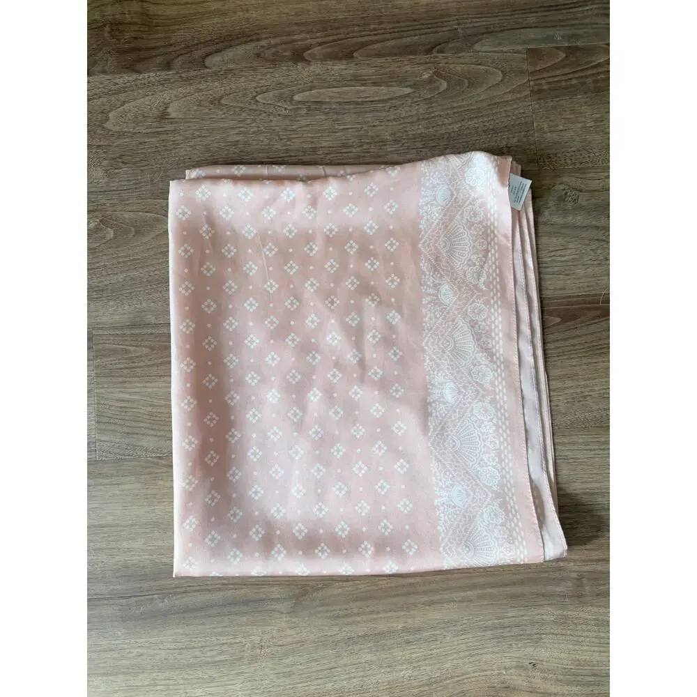 J. Crew 100% Silk Light Pink and White Patterned Infinity Scarf